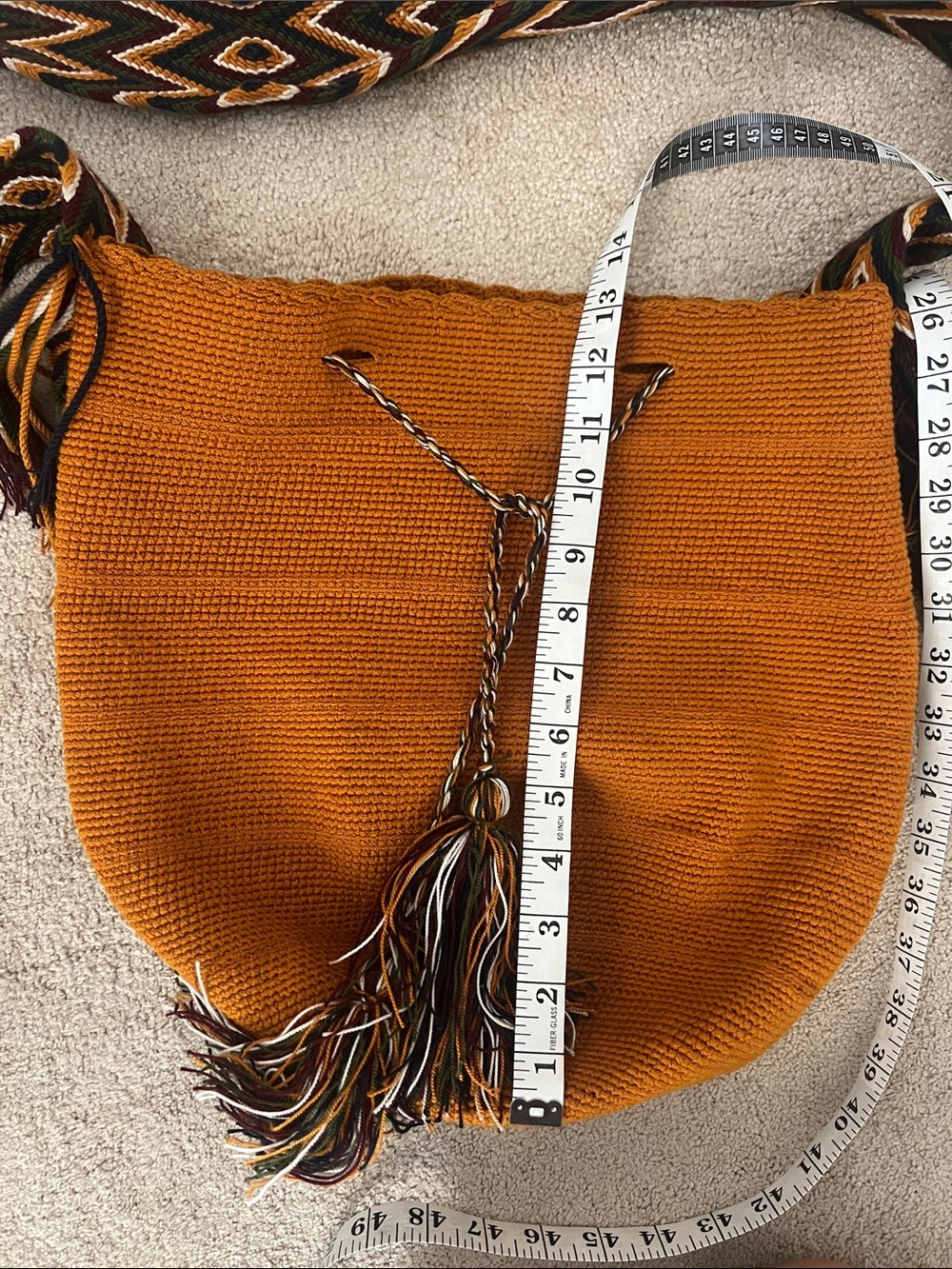 Boho Woven Shoulder Bag in Burnt Orange with Patterned Strap - Picture 4 of 7